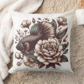 オリエンタルスタイルの花とベータ魚 クッション (ブランケット)