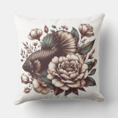 オリエンタルスタイルの花とベータ魚 クッション (裏面)