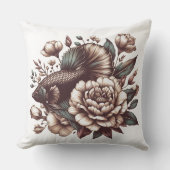 オリエンタルスタイルの花とベータ魚 クッション (正面)
