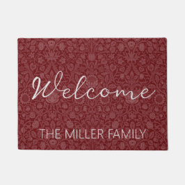オリエンタルスタイルフローラデザイン暗赤色 ドアマット