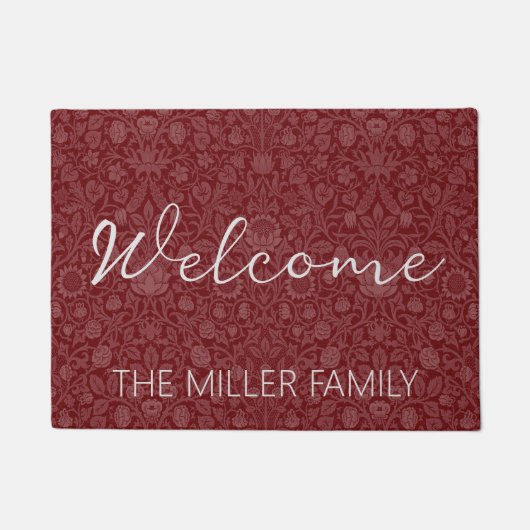 オリエンタルスタイルフローラデザイン暗赤色 ドアマット (正面)