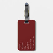 オリエンタルスタイルフローラデザイン暗赤色 ラゲッジタグ (裏面縦)