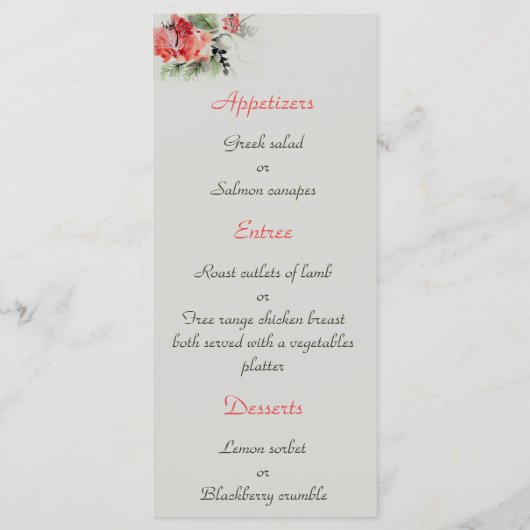 オリエンタルスタイルフローラ水結婚色のメニュー メニュー (裏面)