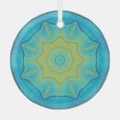 オリエンタルスターイン青と古い金ゴールド黄 ガラスオーナメント (正面)