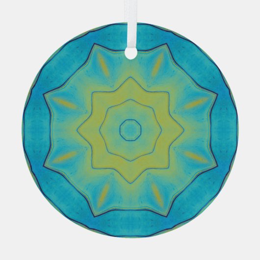 オリエンタルスターイン青と古い金ゴールド黄 ガラスオーナメント (裏面)