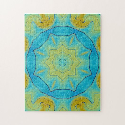 オリエンタルスターイン青と古い金ゴールド黄 ジグソーパズル (縦)