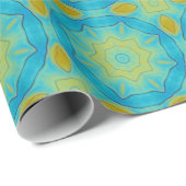 オリエンタルスターイン青と古い金ゴールド黄 ラッピングペーパー (ロールコーナー)