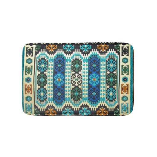 オリエンタルターキッシュペルシアカーペットブルーグリーン バスマット (正面)