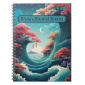 オリエンタルターコイズウェーブさくらんぼ花ズノート ノートブック (正面)