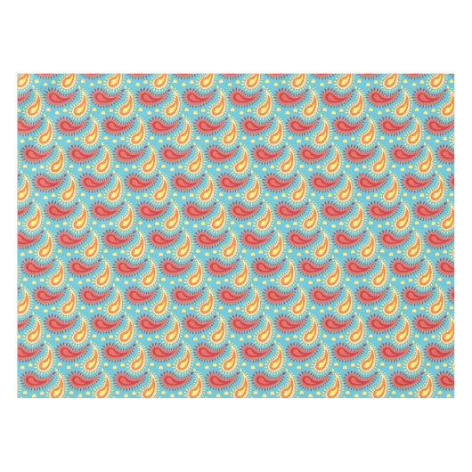 オリエンタルターコイズオレンジペルシアペイズリー模様 テーブルクロス (正面(横))