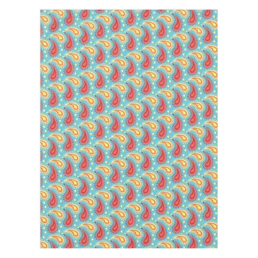 オリエンタルターコイズオレンジペルシアペイズリー模様 テーブルクロス (正面)