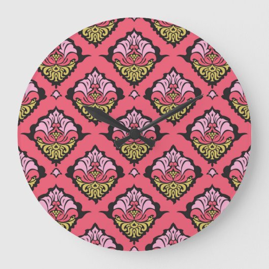 オリエンタルダマスクフローラシームレス壁紙 ラージ壁時計 (正面)