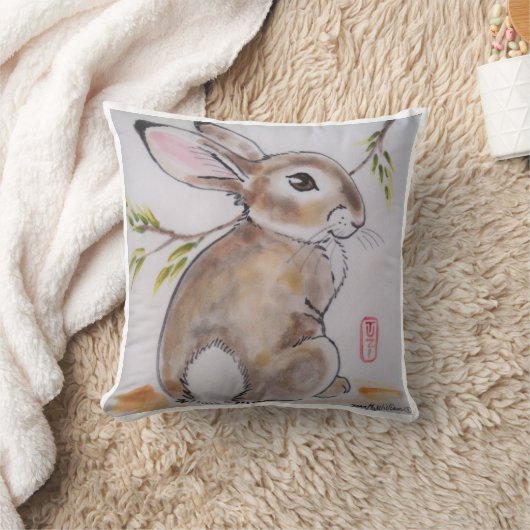 オリエンタルデザインうさぎ枕、オリジナルのアートワーク クッション (ブランケット)