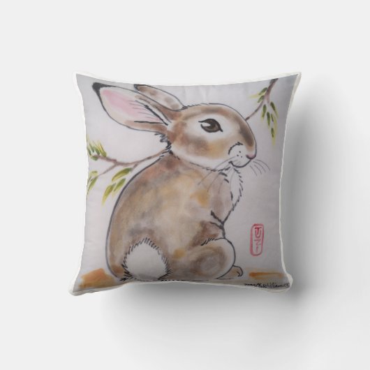 オリエンタルデザインうさぎ枕、オリジナルのアートワーク クッション (裏面)