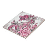 オリエンタルドラゴンとピンクの花 タイル (側面)