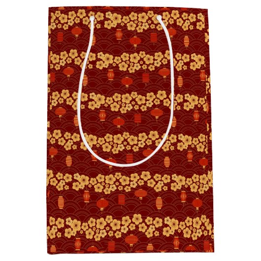 オリエンタルドラゴン年：フォーチュン&エレガンス桜 ミディアムペーパーバッグ (正面)