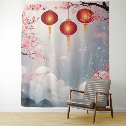 オリエンタルハッピーニューイヤー背景 タペストリー (インサイチュ)
