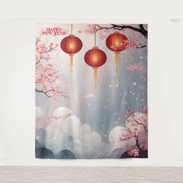 オリエンタルハッピーニューイヤー背景 タペストリー