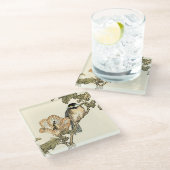 オリエンタルバード、ブランチに止まる ガラスコースター (アングル)