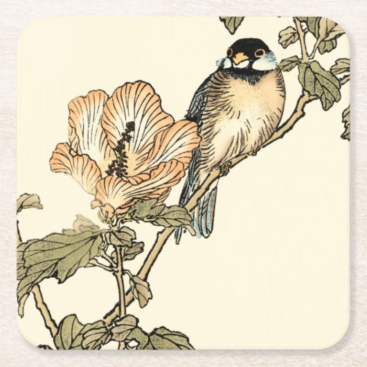 オリエンタルバード、ブランチに止まる スクエアペーパーコースター (正面)