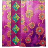 オリエンタルピンクターコイズフローラ – シャワーカーテン (正面)