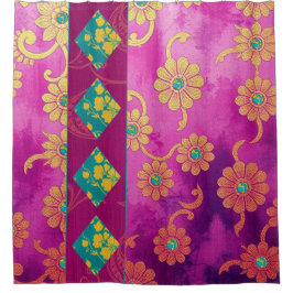 オリエンタルピンクターコイズフローラ – シャワーカーテン