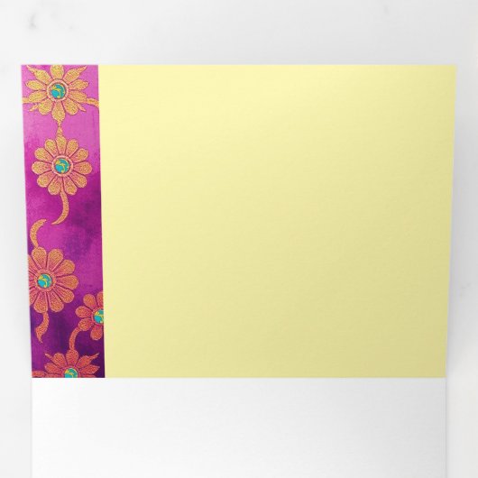 オリエンタルピンクターコイズフローラ-招待状カード 三つ折り招待状 (内部最初)