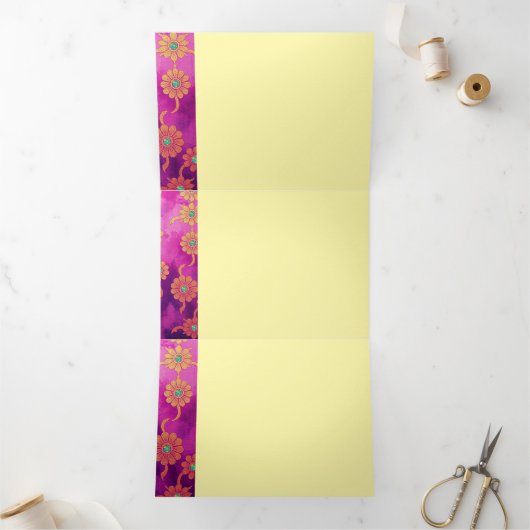 オリエンタルピンクターコイズフローラ-招待状カード 三つ折り招待状 (内部)