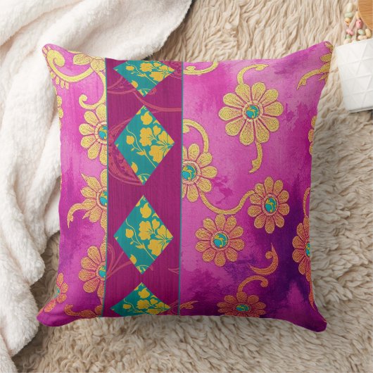 オリエンタルピンクターコイズフローラ – 枕 (ブランケット)