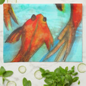 オリエンタルフィッシュ水彩画禅 キッチンタオル (折り畳み)