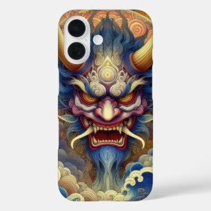 オリエンタルフラクタル抽象芸術オニデーモン顔 iPhone 16ケース