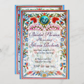 オリエンタルフラワーダマスクモノグラムブルーアクアマリン 招待状 (正面/裏面)