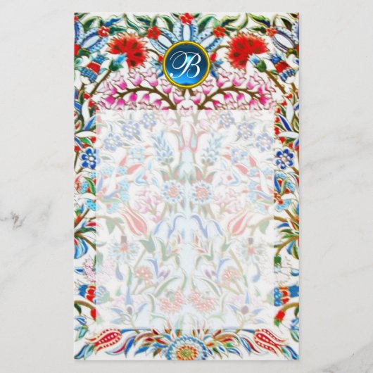 オリエンタルフラワーダマスクモノグラムブルーサファイア 便箋 (正面)