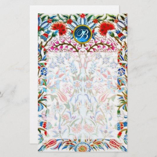 オリエンタルフラワーダマスクモノグラムブルーサファイア 便箋 (正面/裏面)