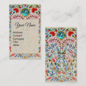 オリエンタルフラワーダマスクモノグラムブルーピンクフローラ 名刺 (正面/裏面)