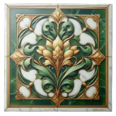 オリエンタルフローラオーナメントタイル – 緑と金ゴールド タイル (正面)