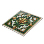 オリエンタルフローラオーナメントタイル – 緑と金ゴールド タイル (側面)