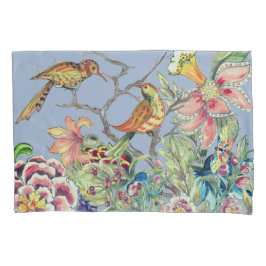 オリエンタルフローラガーデンと鳥のシノイセリーブルー 枕カバー