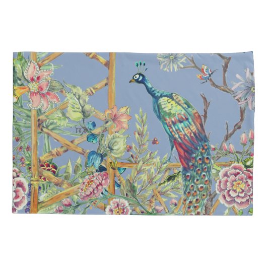 オリエンタルフローラガーデン&ピーコックチノイスリーブルー 枕カバー (裏面)