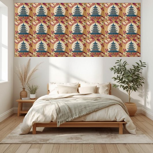 オリエンタルフローラレッド金ゴールドChinoiserieパゴダータイル タイル