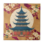 オリエンタルフローラレッド金ゴールドChinoiserieパゴダータイル タイル (正面)