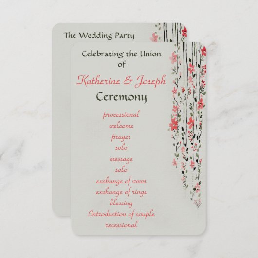 オリエンタルフローラ水彩結婚式プログラムパーティー 招待状 (正面/裏面)