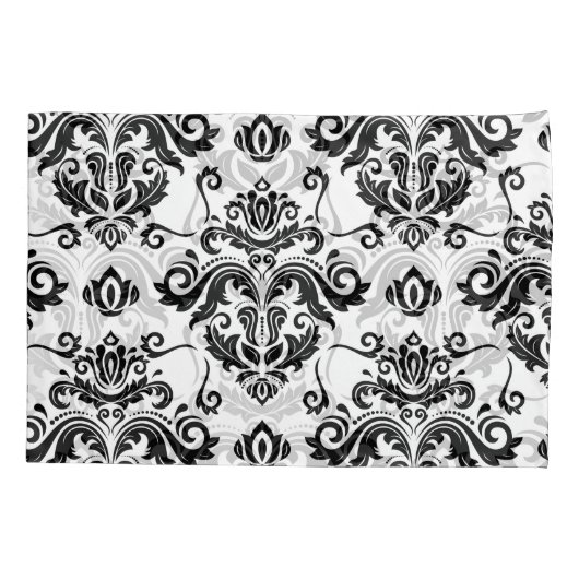 オリエンタルブラック&ホワイト:クラシックテクスチャ 枕カバー (裏面)