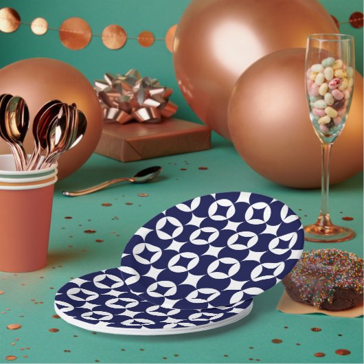 オリエンタルブルーの重なり合う円Shippo Geometric ペーパープレート (複数)