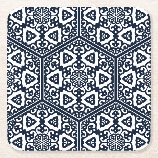 オリエンタルブルーオットマントルコのトレーサリーオリエンタルアート スクエアペーパーコースター (正面)