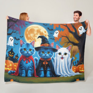 オリエンタルブルーキャッツカボチャおもしろいハロウィン フリースブランケット