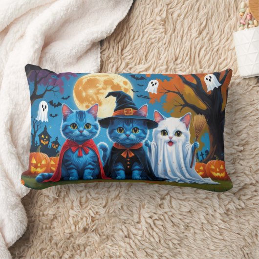 オリエンタルブルーキャッツカボチャおもしろいハロウィン ランバークッション (ブランケット)