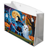 オリエンタルブルーキャッツカボチャおもしろいハロウィン ラージペーパーバッグ (裏面アングル)