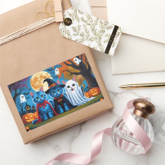 オリエンタルブルーキャッツカボチャおもしろいハロウィン 長方形シール (ギフト)