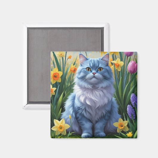 オリエンタルブルーキャットの春の花の絵 マグネット (正面/裏面)